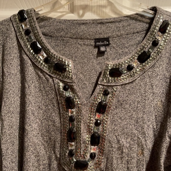 Rafaella Large Gray Black Bejeweled Sweater - Picture 2 of 4
